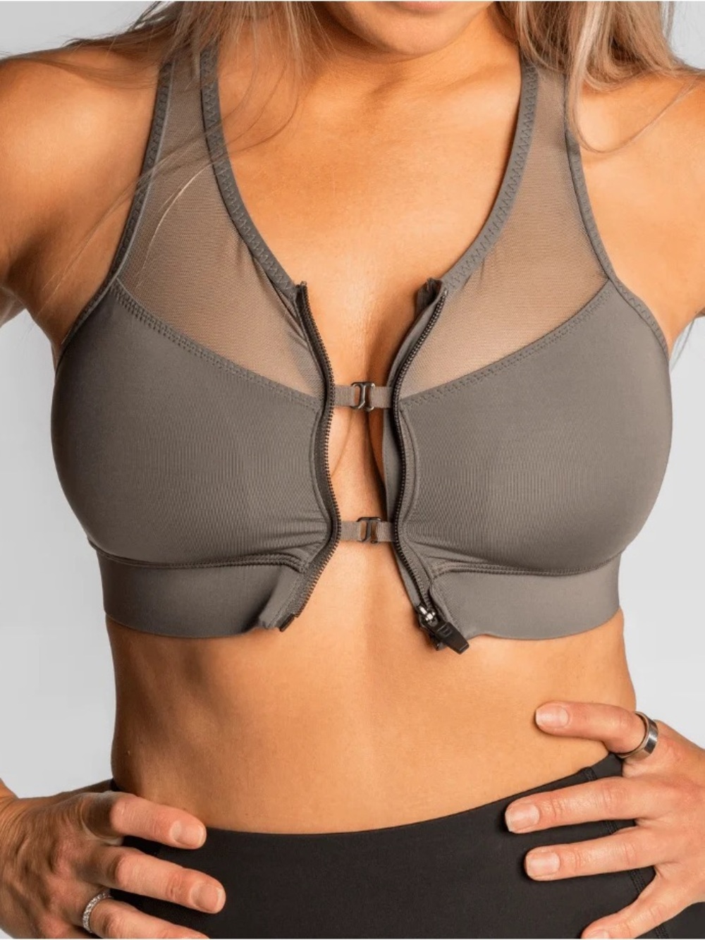 Handful The Closer Zip Up Sports Bra Magnetic Grey Gray XL Extra Large Women’s